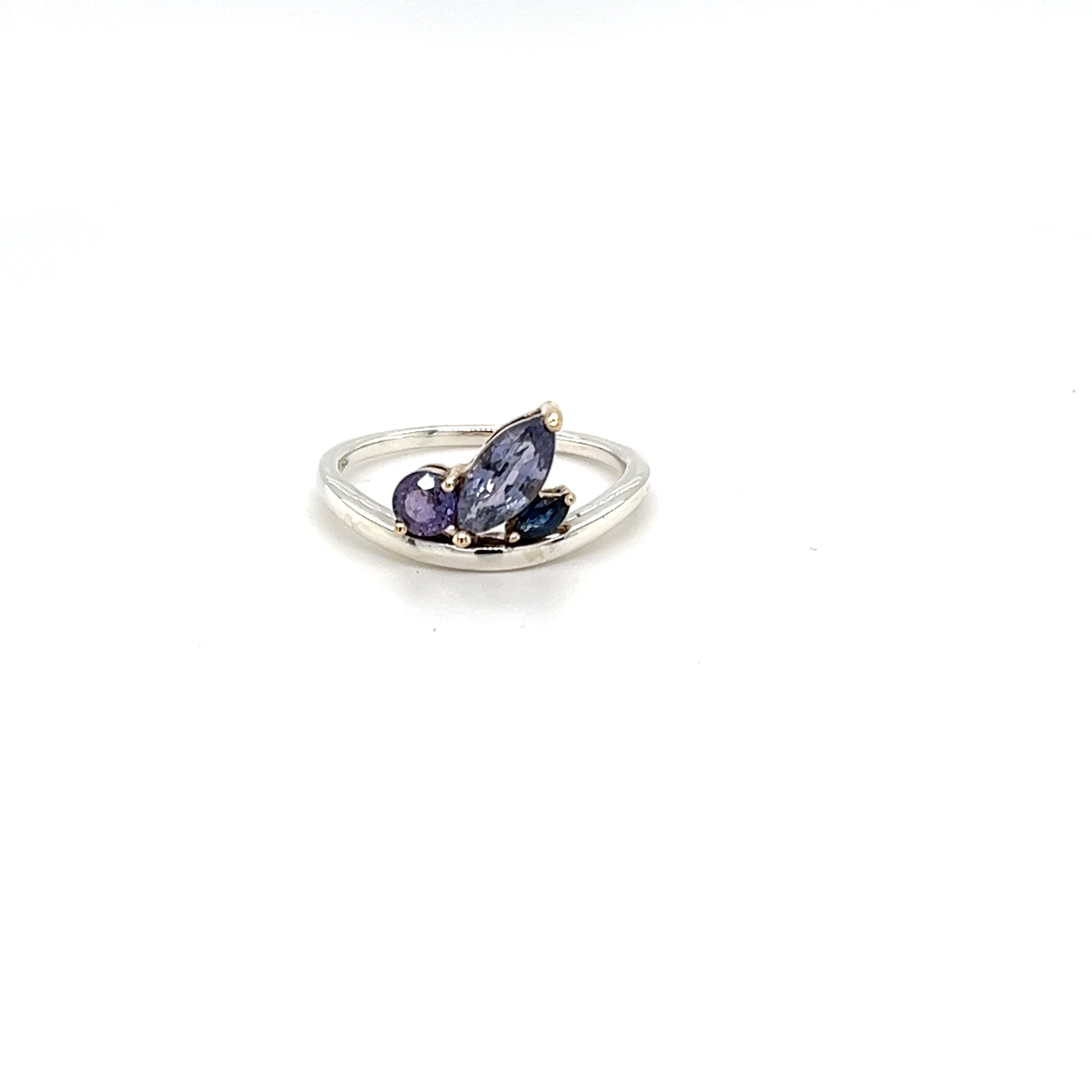 Silver Platinum Marquise Sapphire Ring