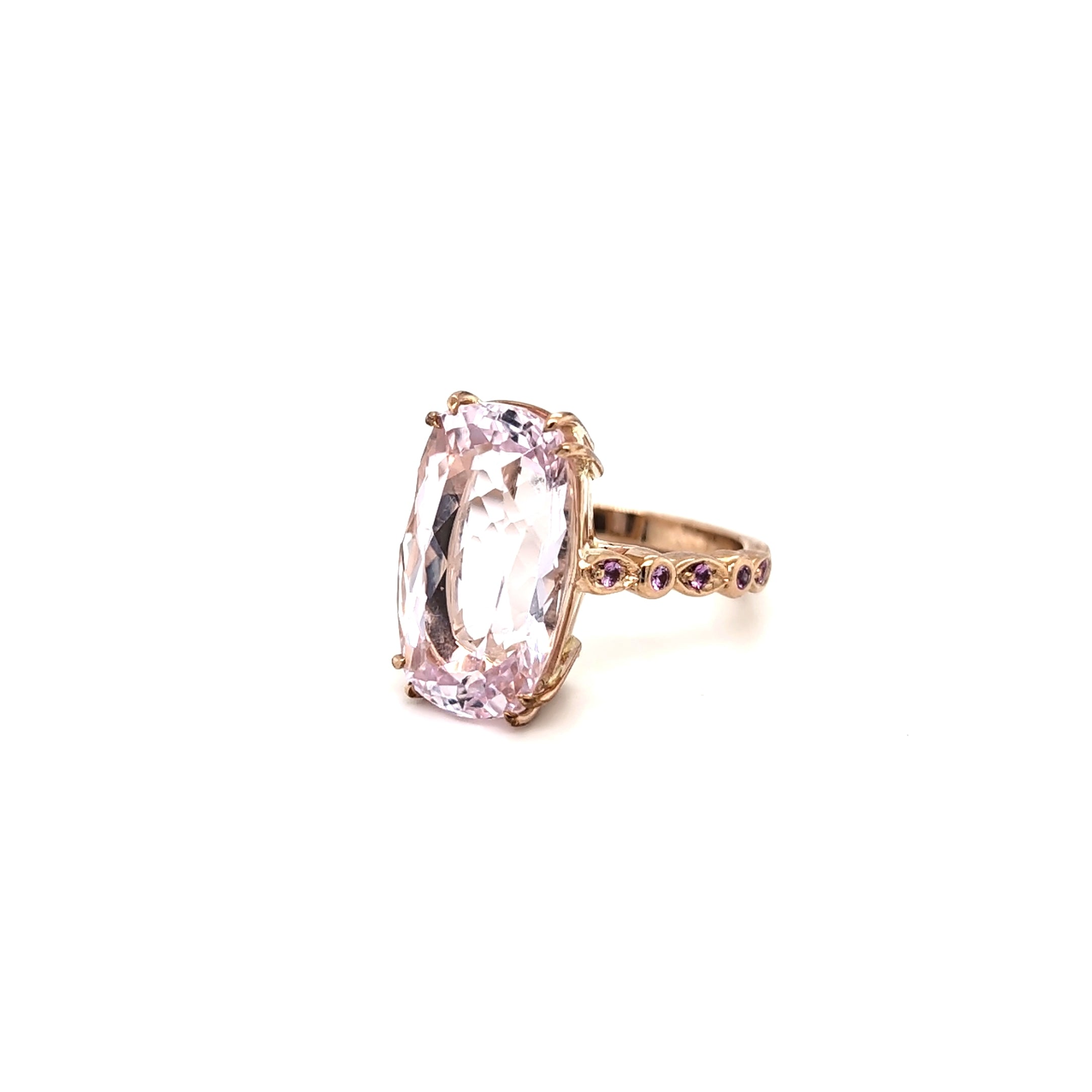 PINK KUNZITE & SAPPHIRE ROSE GOLD RING