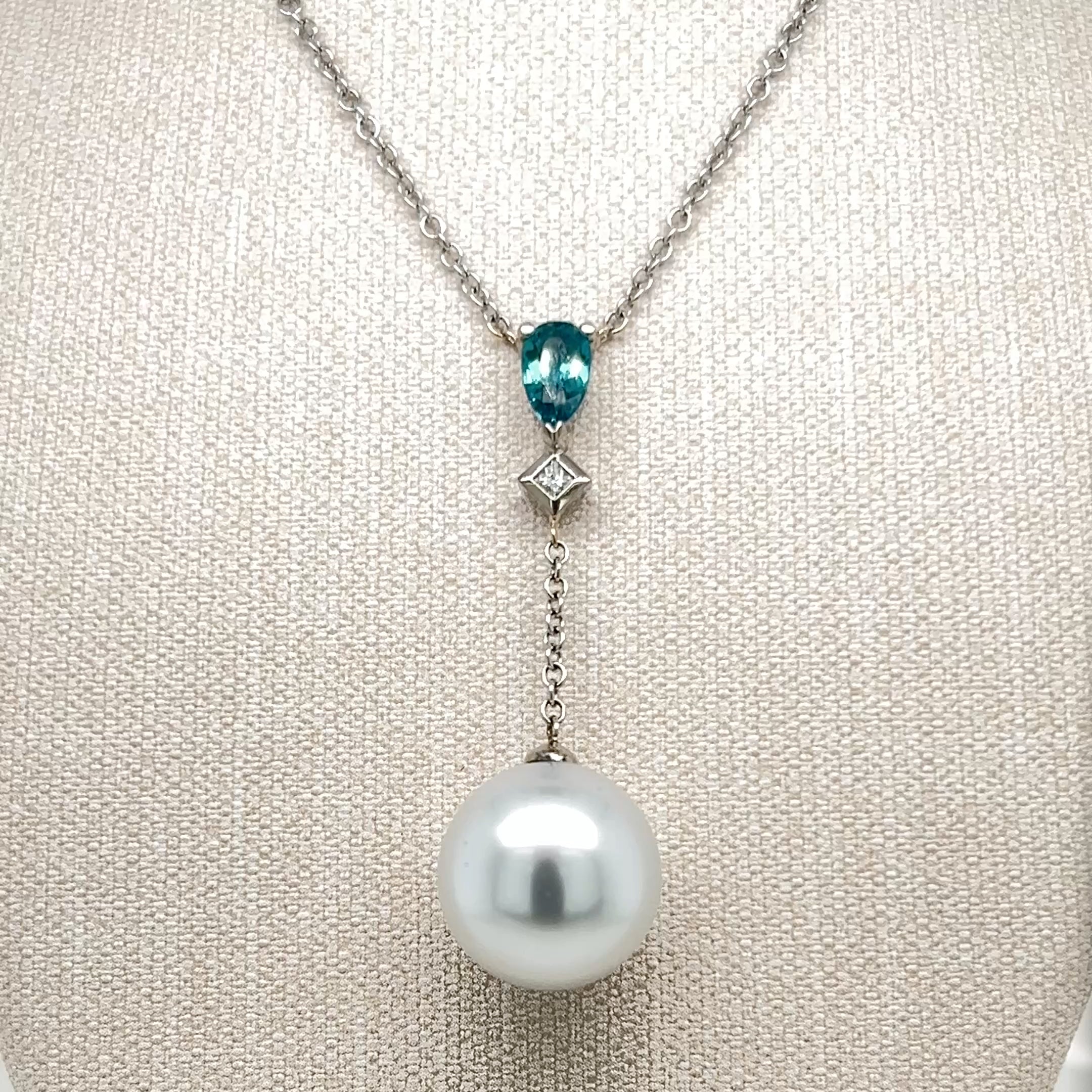 18ct White Gold South Sea Pearl & Blue-Green Tourmaline Pendant