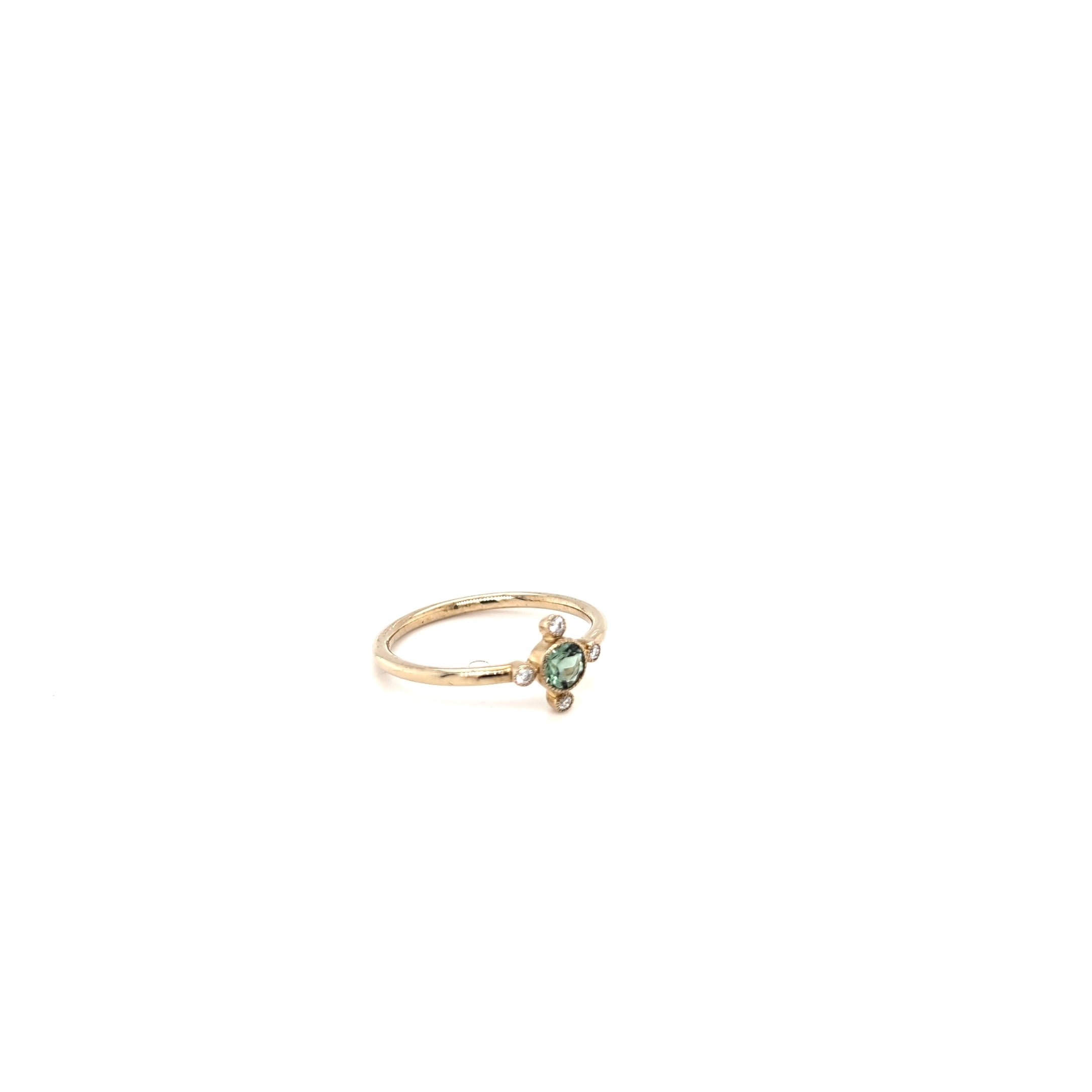 9ct Yellow Gold Mint Green Tourmaline & Diamond Ring