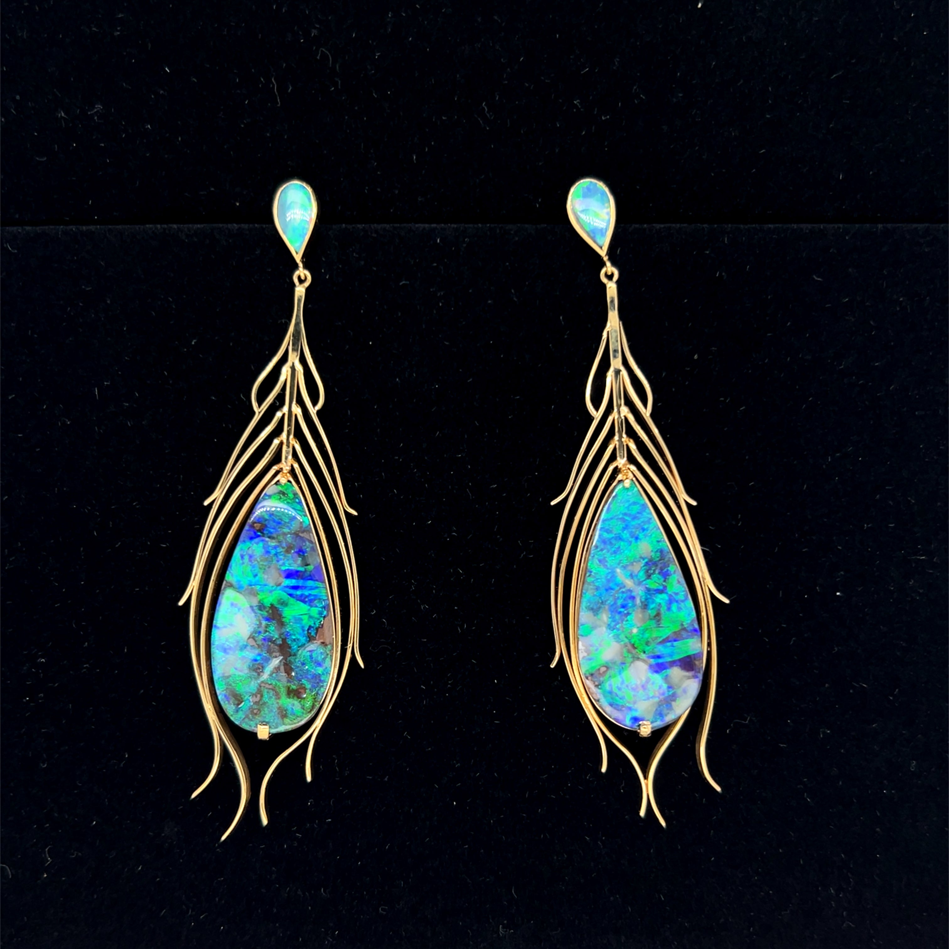 18ct Yellow Gold Queensland Boulder Opal Stud Earrings
