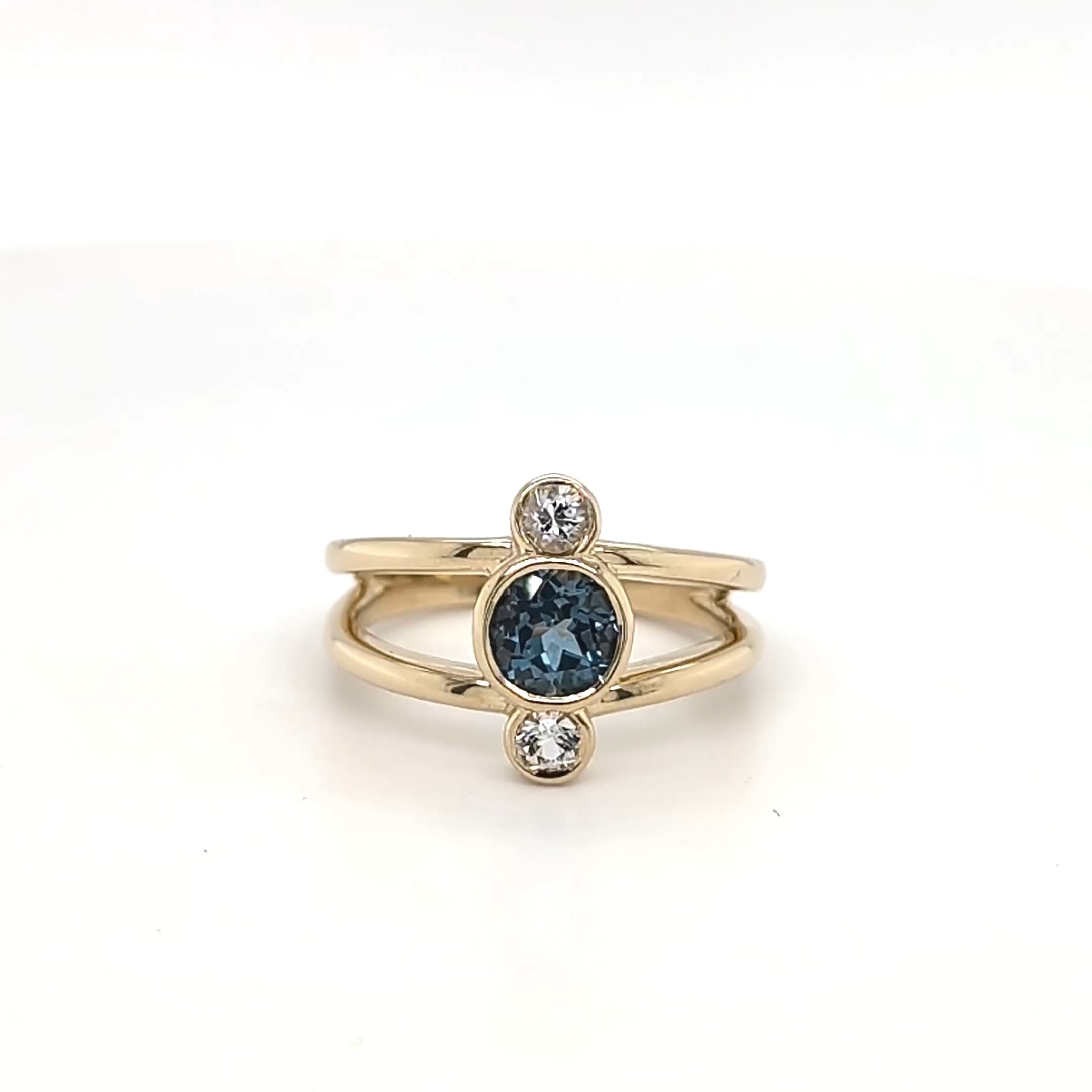 9ct Yellow Gold London Blue Topaz & White Sapphire Ring