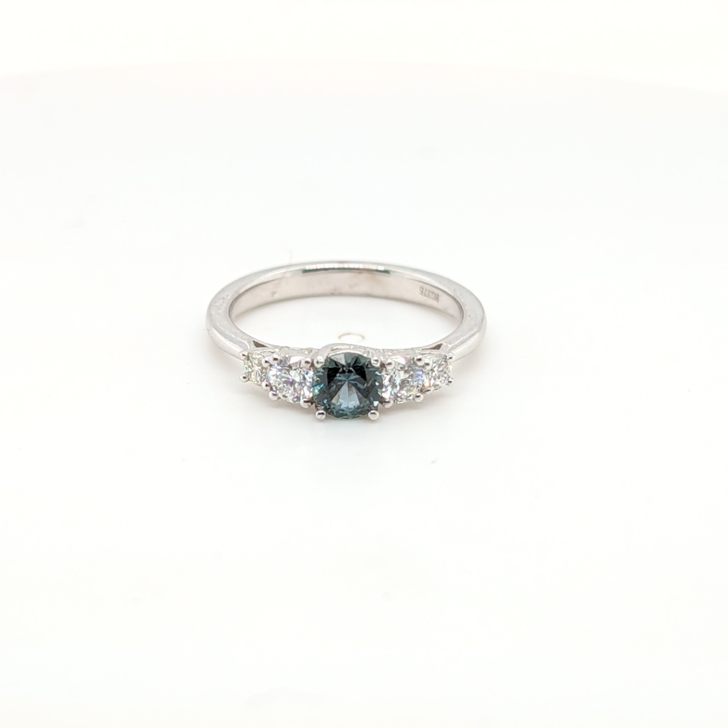 Teal Sapphire /diamond white gold ring