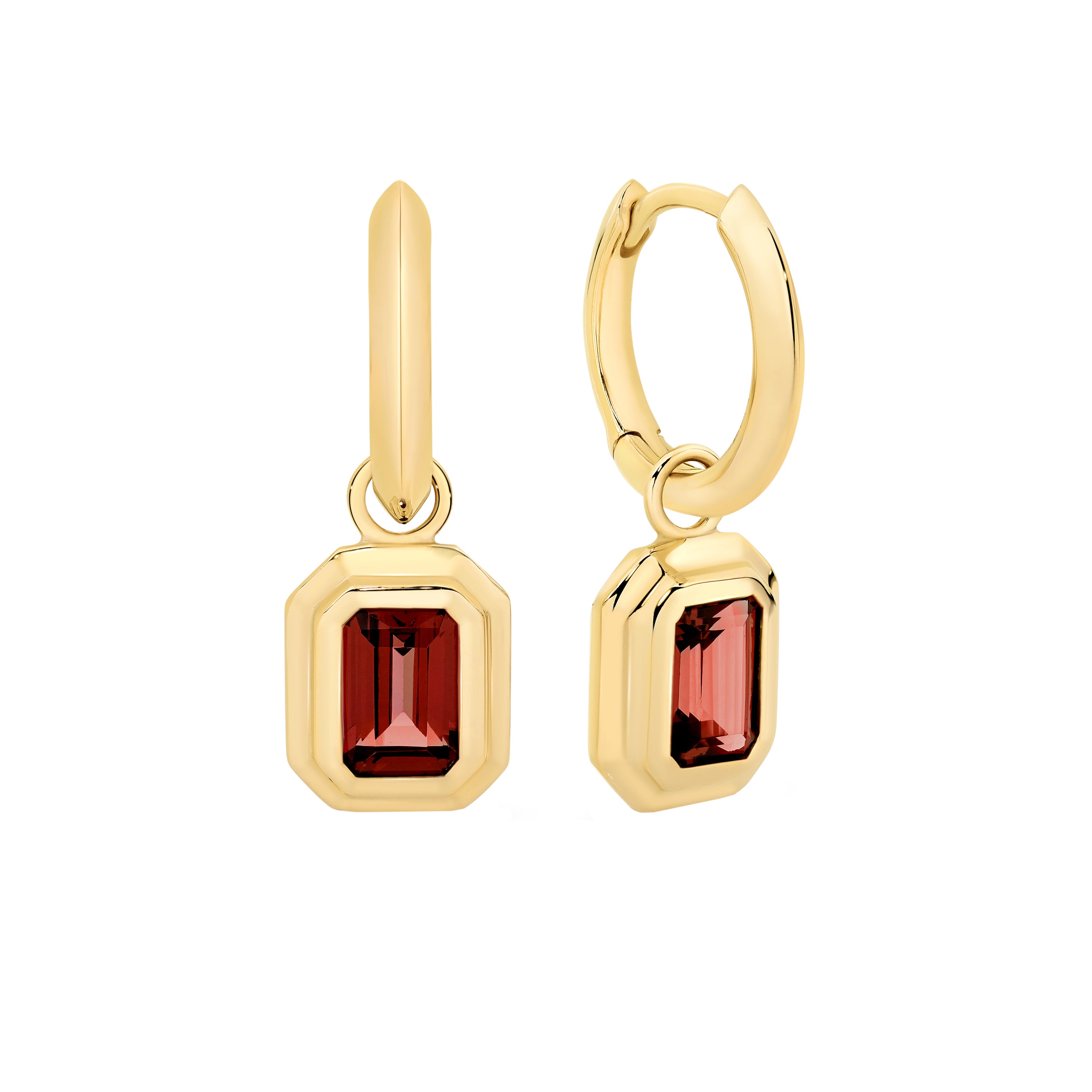 Garnet yellow gold earring