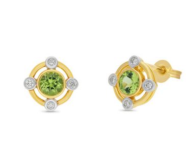 9ct Yellow Gold Peridot & Diamond Earrings