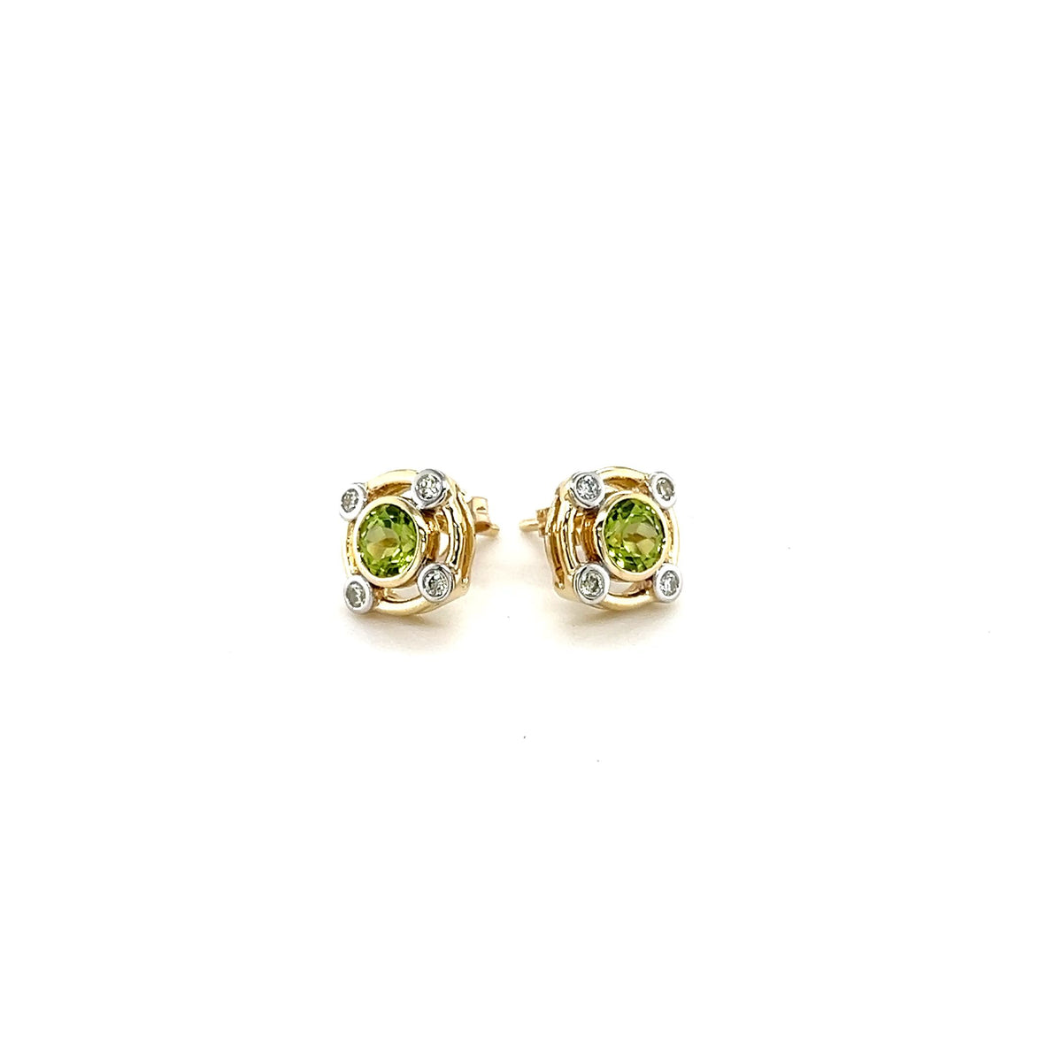 9ct Yellow Gold Peridot and Diamond Earrings