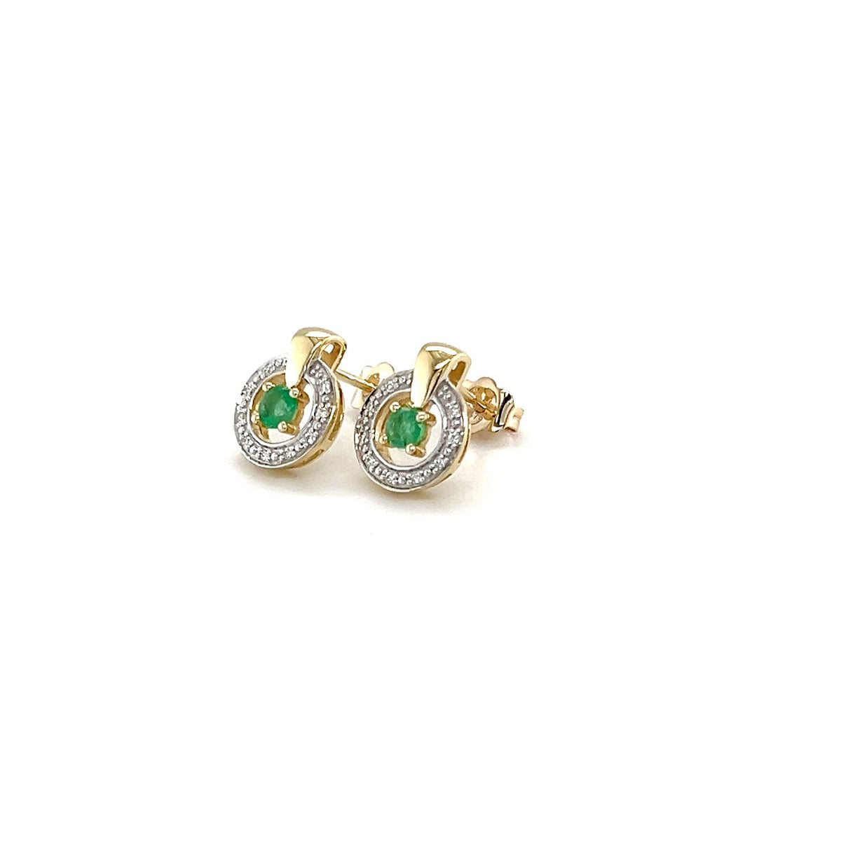 9ct Yellow Gold Emerald and Diamond Earrings