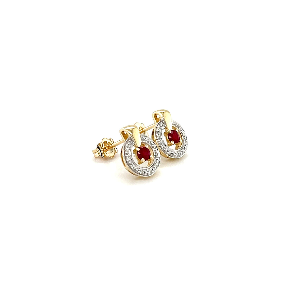 9ct Yellow Gold Ruby and Diamond Earrings
