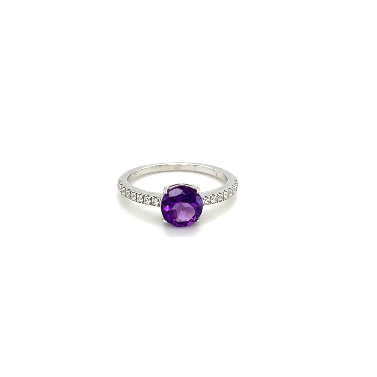 Sterling Silver Round Amethyst and CZ Ring
