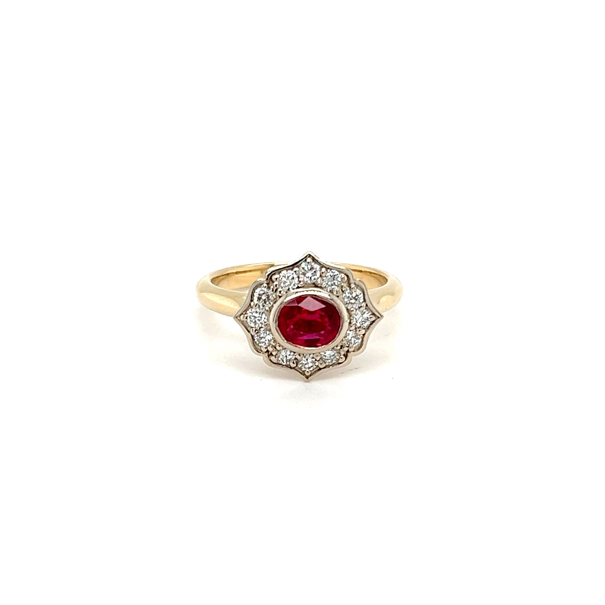 9ct Yellow Gold Ruby & Lab Grown Diamond Halo Ring