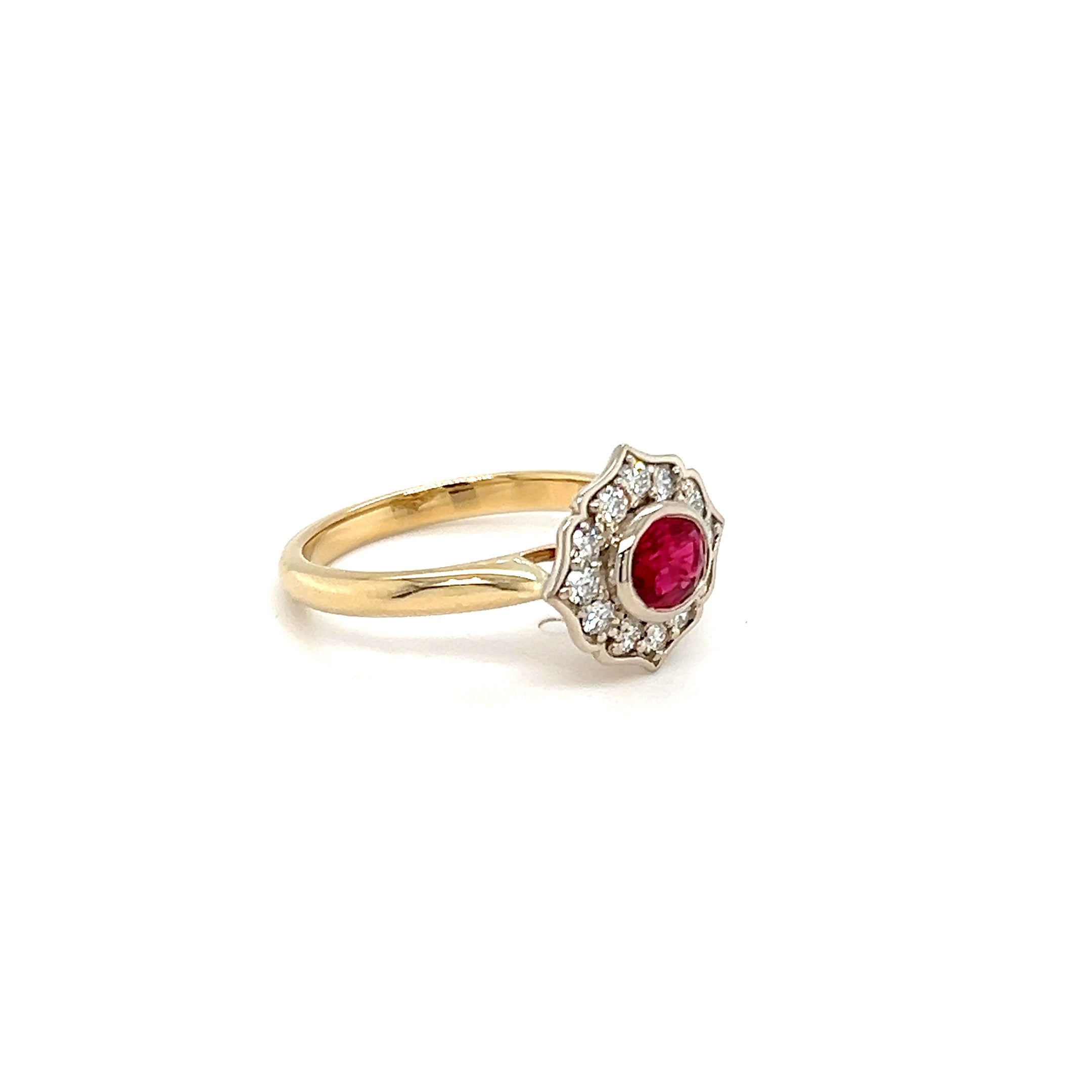 9ct Yellow Gold Ruby & Lab Grown Diamond Halo Ring