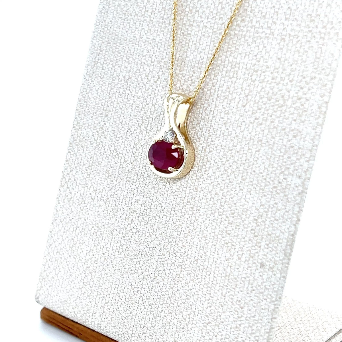 9ct Yellow Gold Oval Ruby and Diamond Pendant