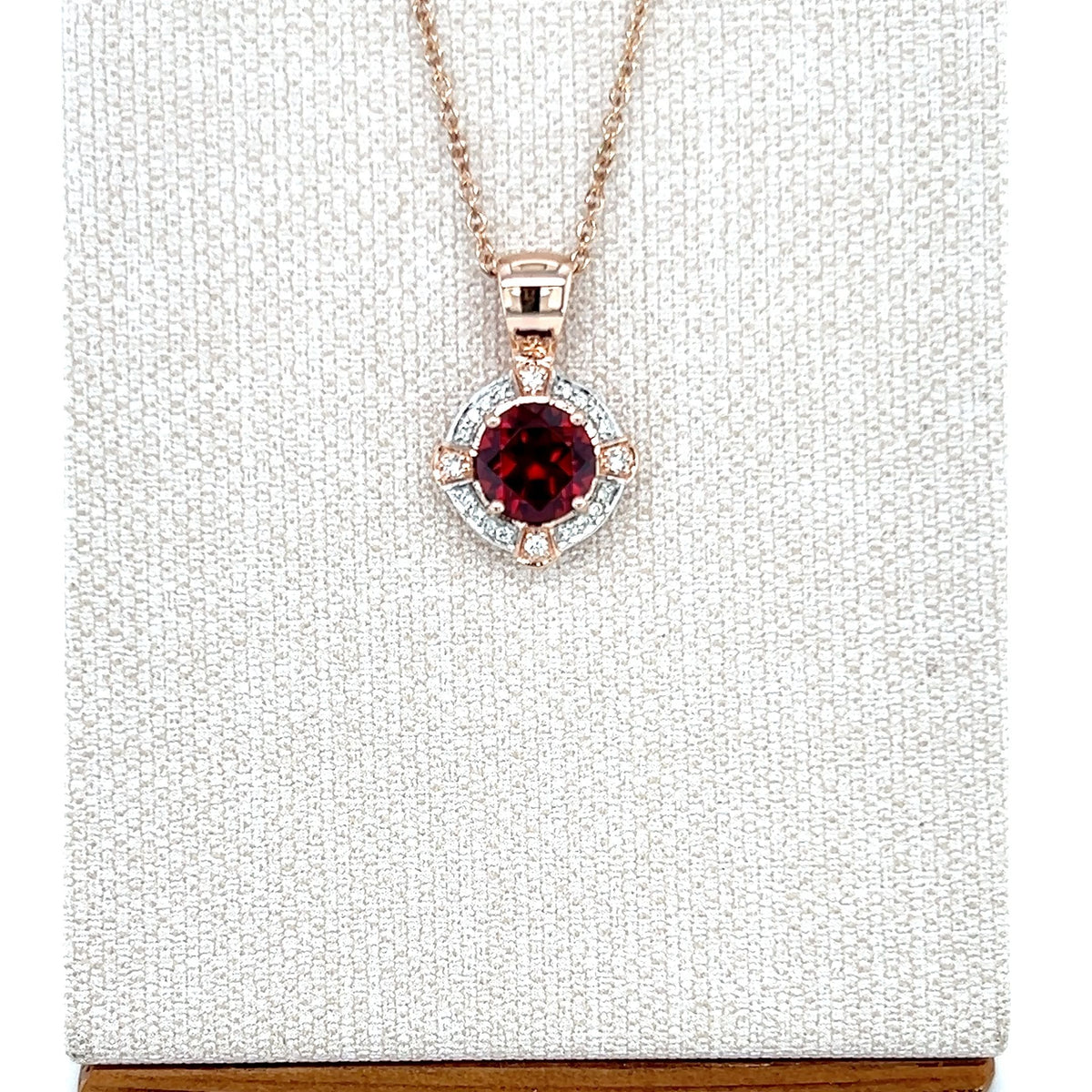 9ct Rose Gold Garnet and Diamond Pendant