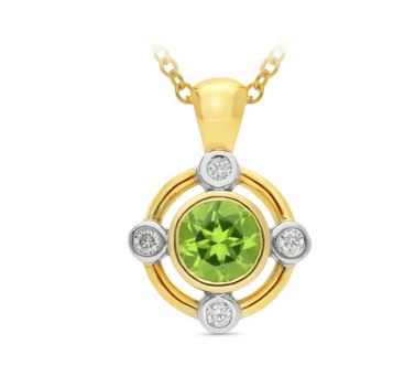 9ct Yellow Gold Peridot & Diamond Pendant