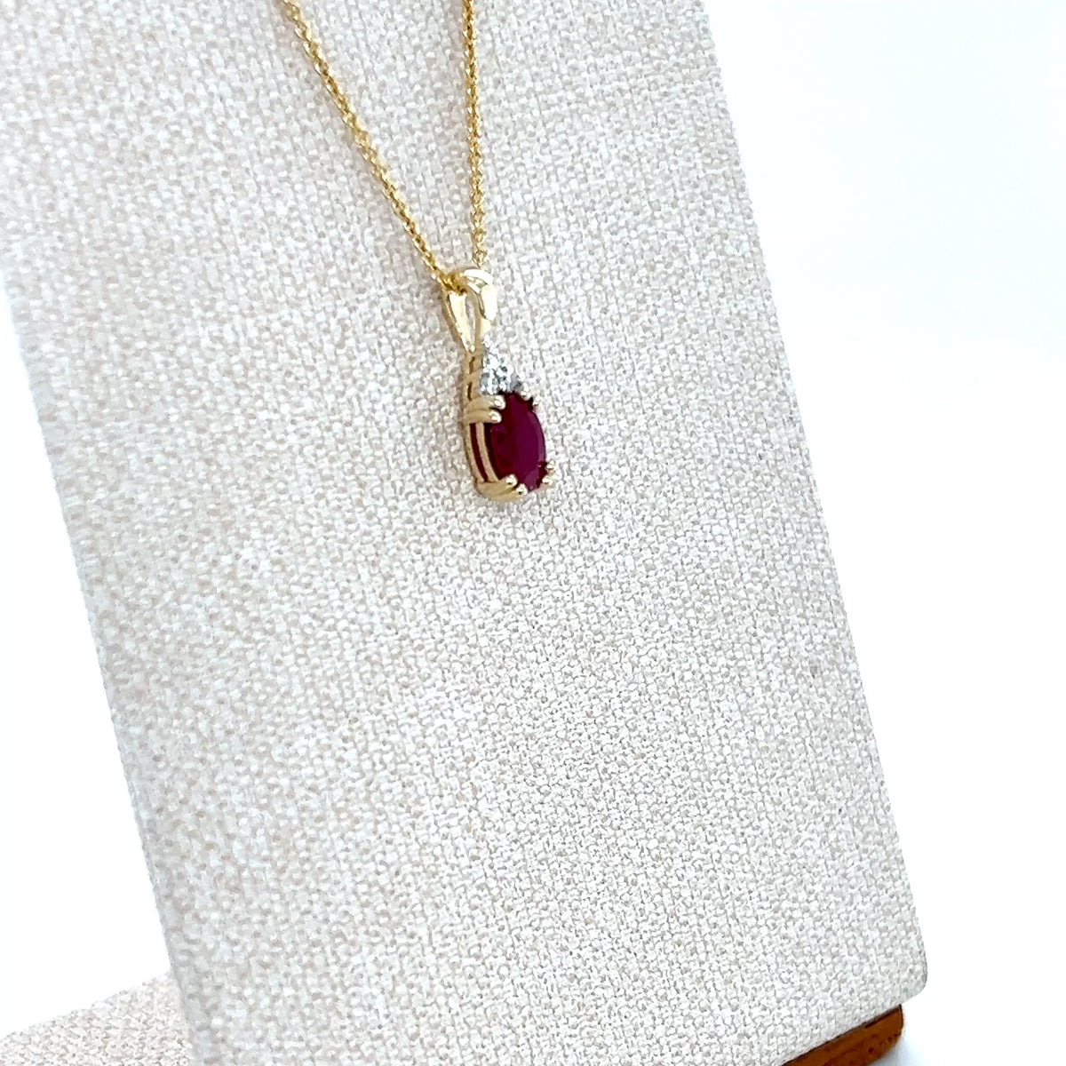 9ct Yellow Gold Oval Ruby & Diamond Pendant