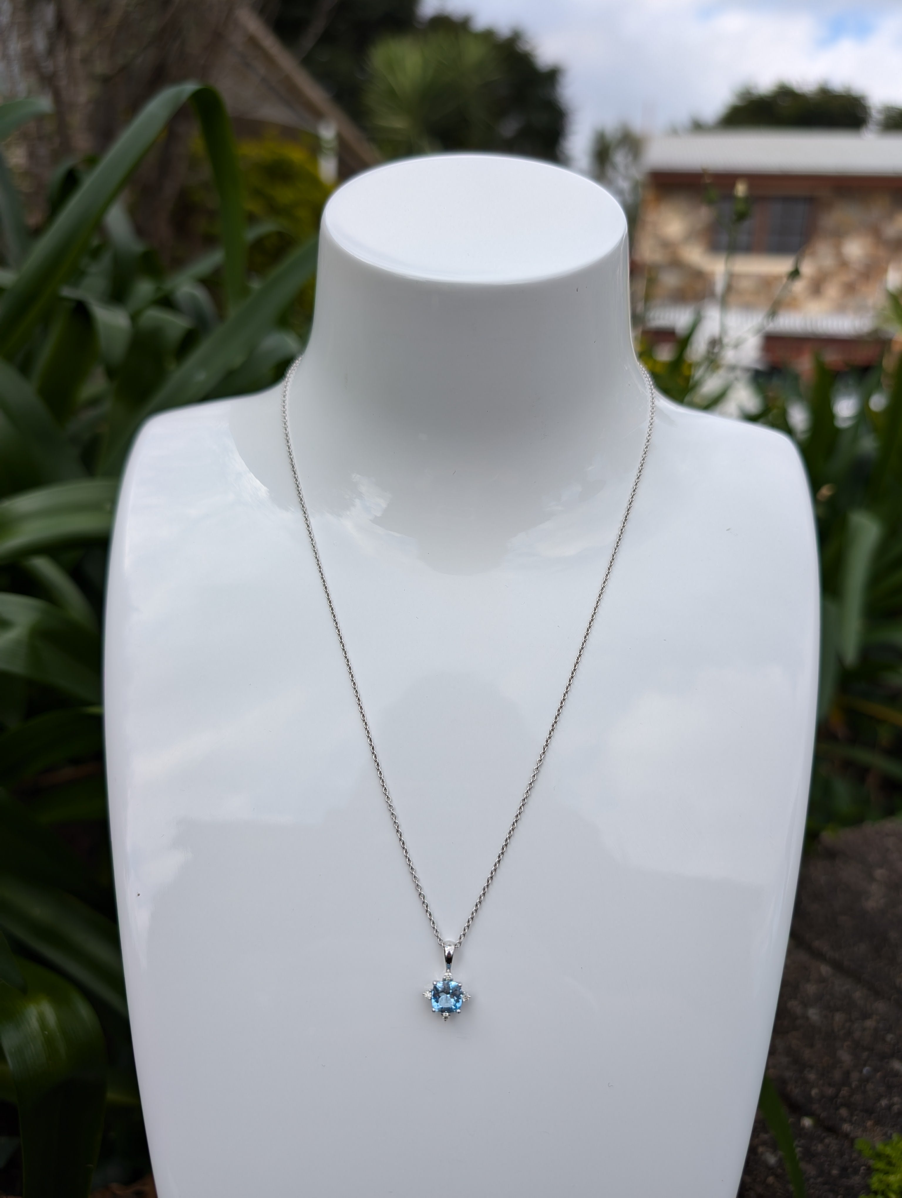 BLUE TOPAZ & DIAMOND PENDANT. Custom jewellery Sunshine Coast & Australia