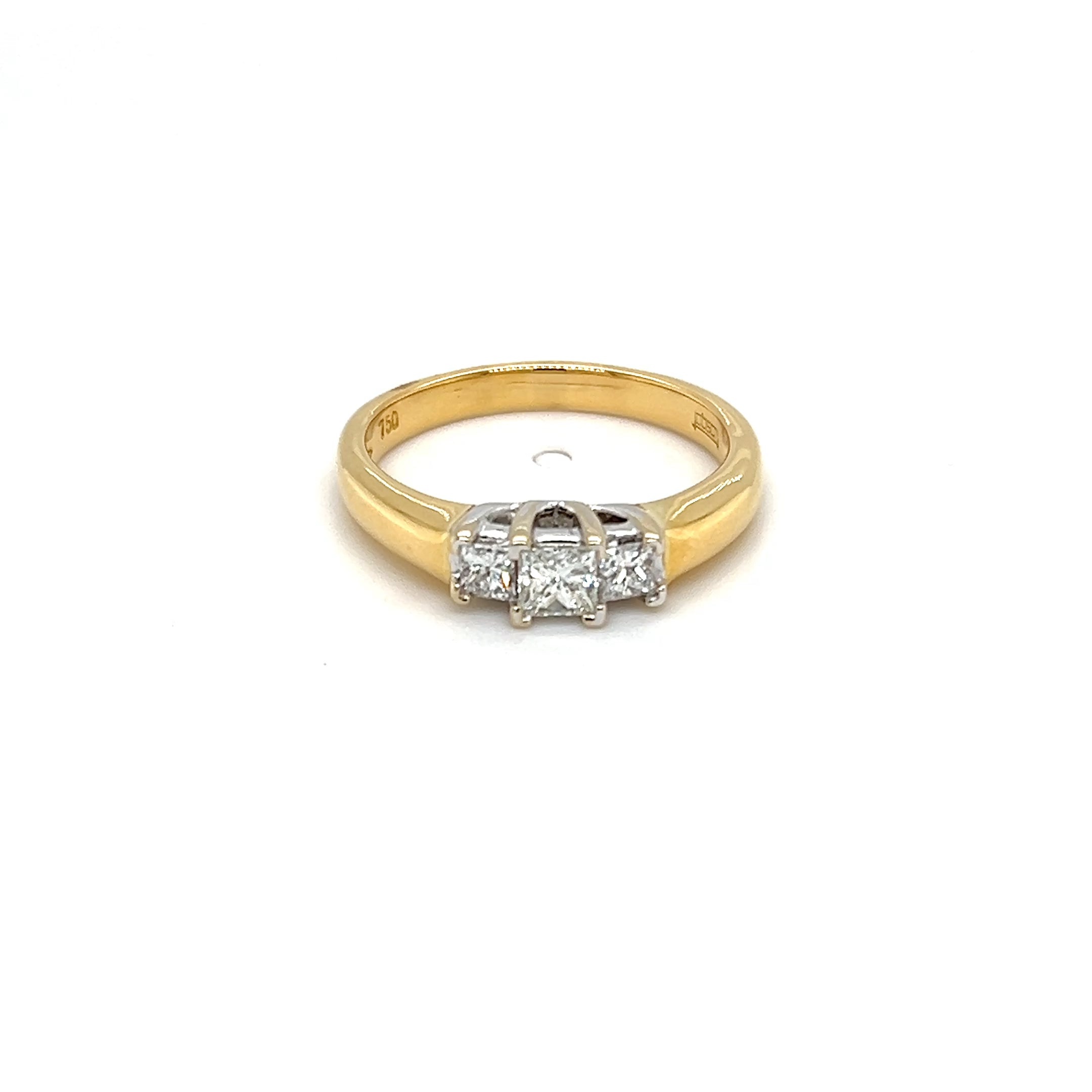 18ct Yellow Gold Princess Cut Diamond Trilogy Ring