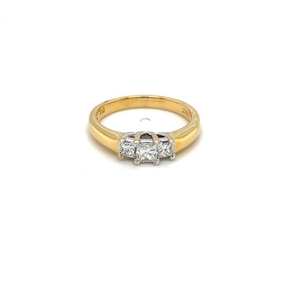 18ct Yellow Gold Princess Cut Diamond Trilogy Ring