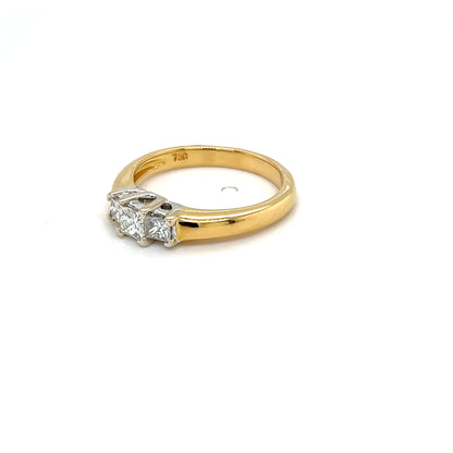 18ct Yellow Gold Princess Cut Diamond Trilogy Ring