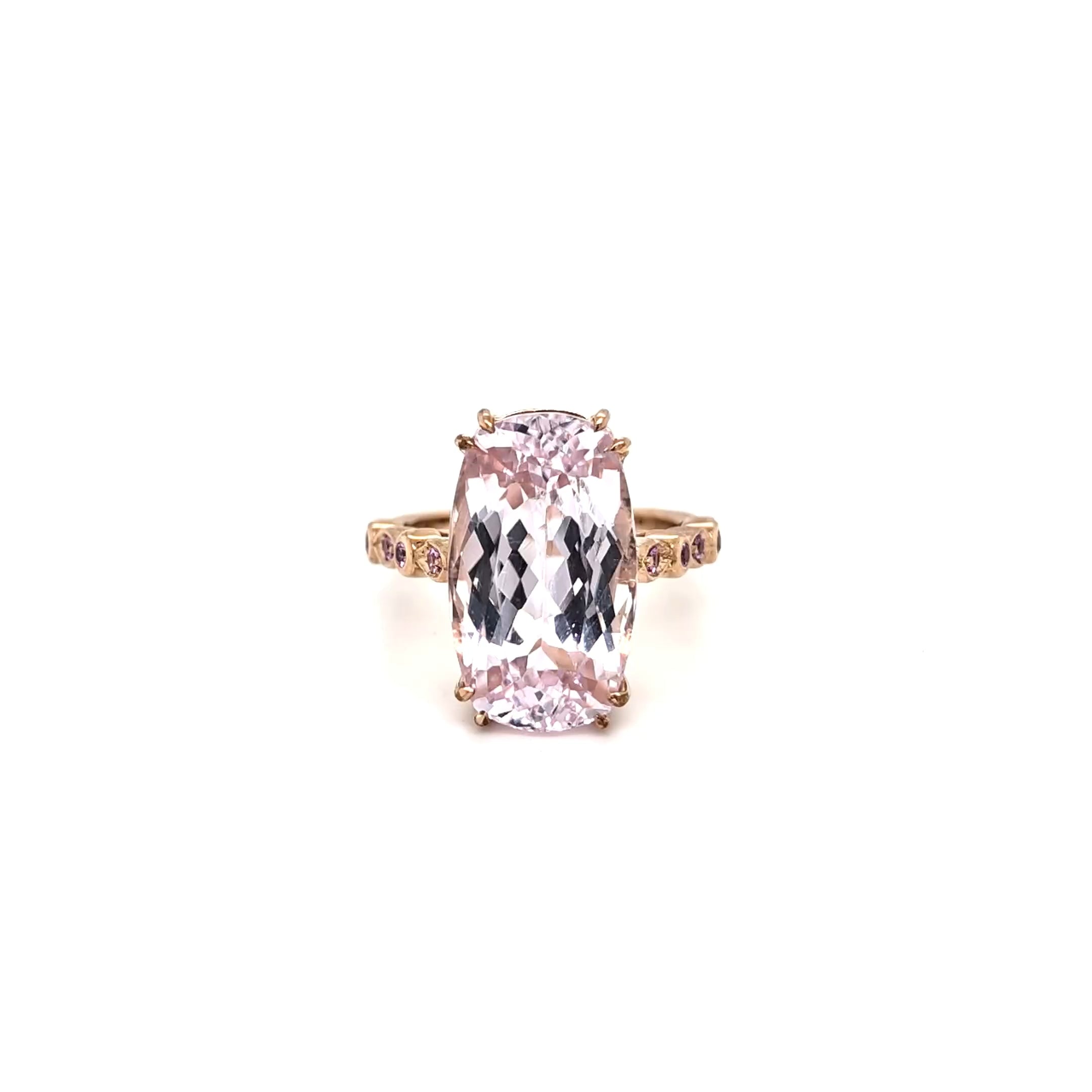 PINK KUNZITE & SAPPHIRE ROSE GOLD RING