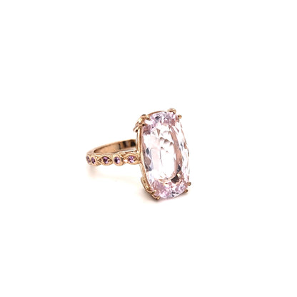 PINK KUNZITE & SAPPHIRE ROSE GOLD RING