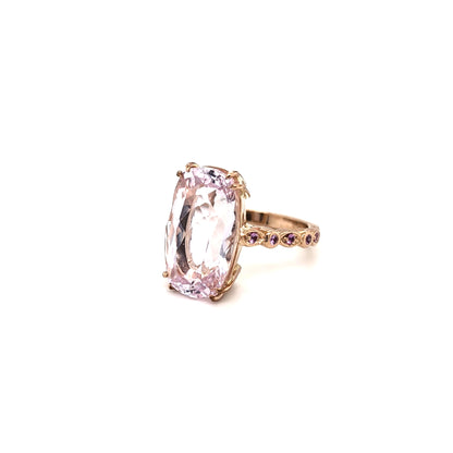 PINK KUNZITE & SAPPHIRE ROSE GOLD RING