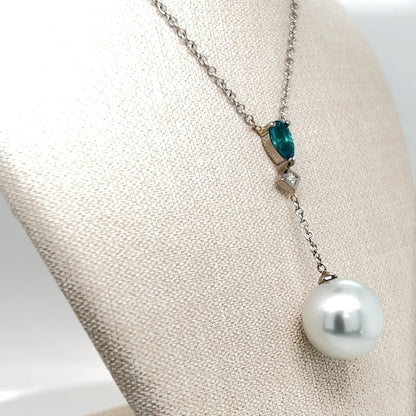 18ct White Gold South Sea Pearl & Blue-Green Tourmaline Pendant