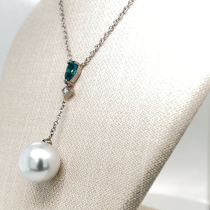 18ct White Gold South Sea Pearl & Blue-Green Tourmaline Pendant