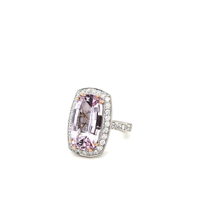 PINK TOPAZ AND DIAMOND WHITE GOLD RING