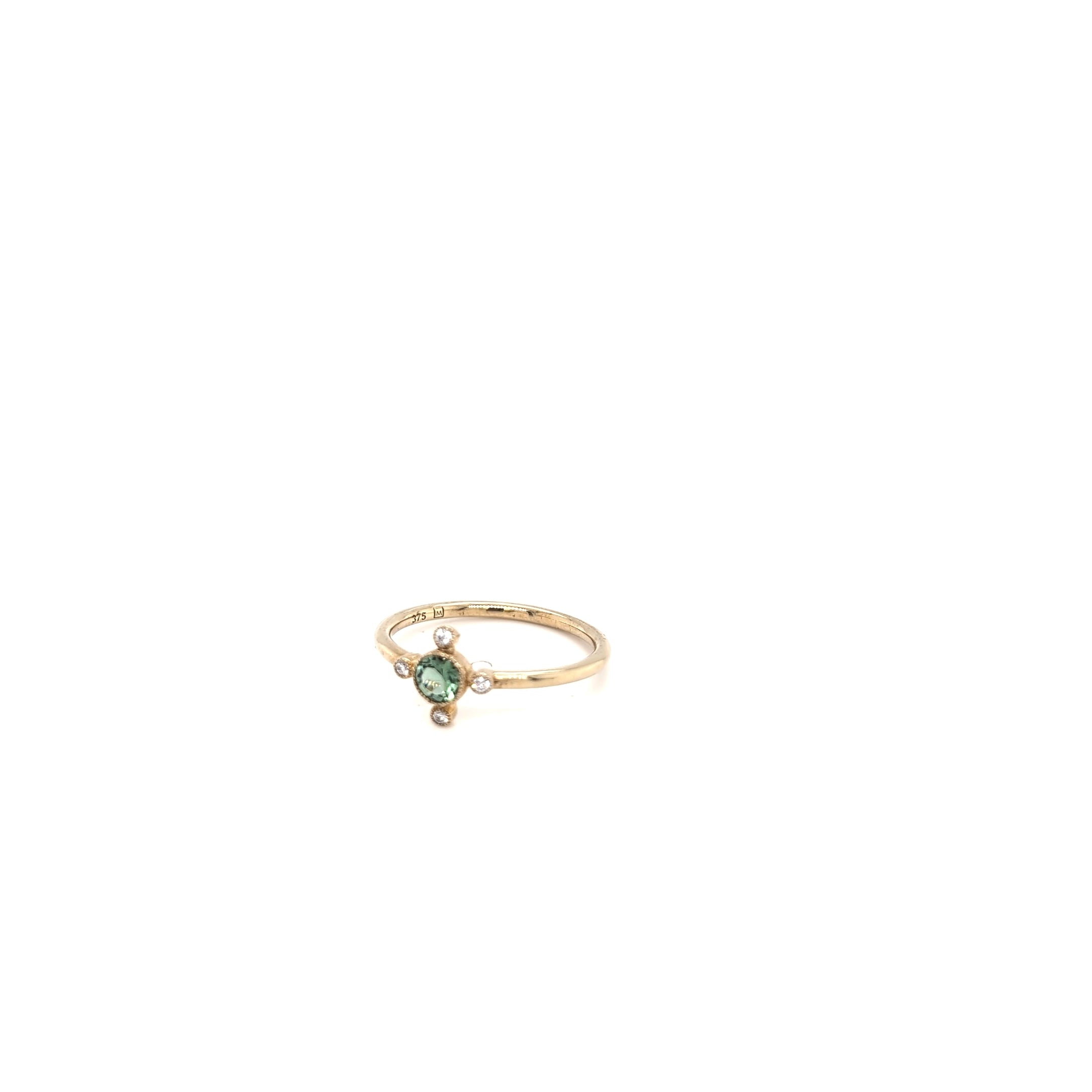 9ct Yellow Gold Mint Green Tourmaline & Diamond Ring