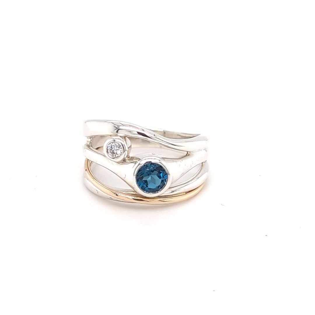 BLUE TOPAZ & DIAMOND RING