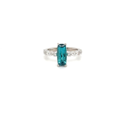 18ct White Gold Blue-Green Tourmaline & Diamond Ring