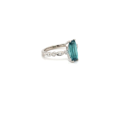 18ct White Gold Blue-Green Tourmaline & Diamond Ring