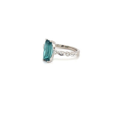 18ct White Gold Blue-Green Tourmaline & Diamond Ring