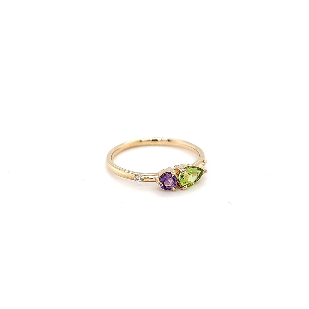 9ct Yellow Gold Amethyst, Peridot & Lab-Grown Diamond Ring