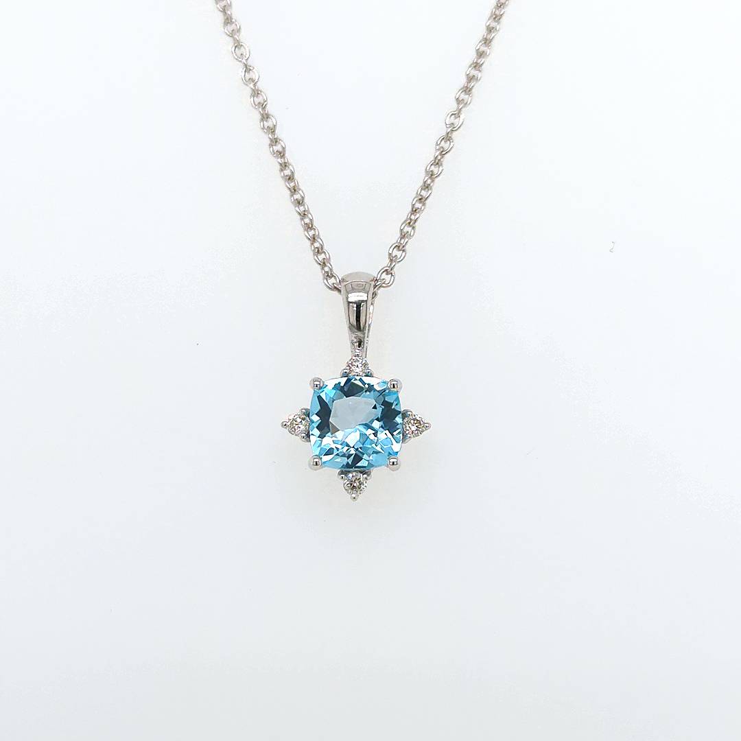 BLUE TOPAZ & DIAMOND PENDANT. Custom jewellery Sunshine Coast & Australia 