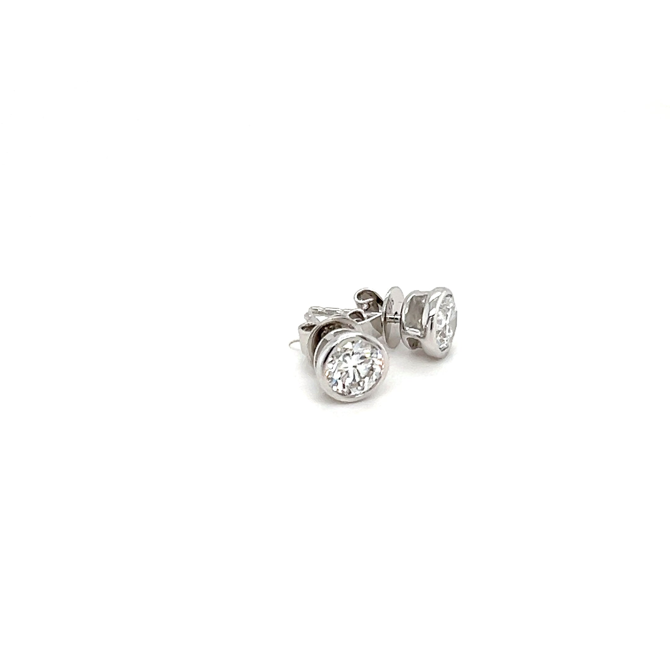 9ct White Gold Bezel-Set 1.00ct Round Diamond Earrings