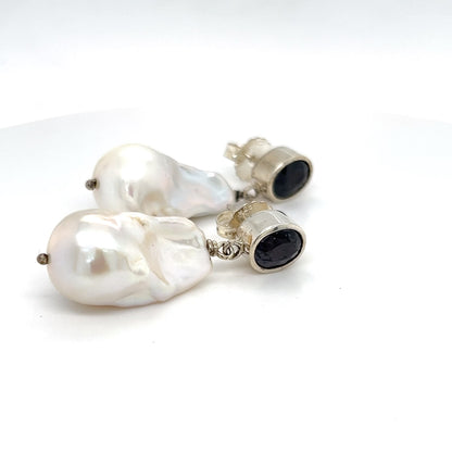 Sterling Silver Spinel & Baroque Pearl Earrings
