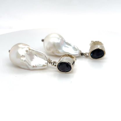 Sterling Silver Spinel & Baroque Pearl Earrings