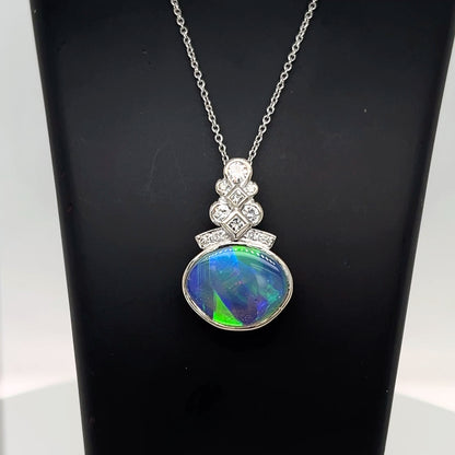 18ct Gold Australian Opal & Diamond Pendant
