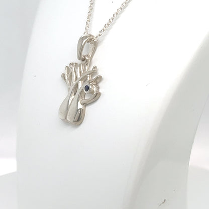 SILVER PLATINUM BOAB PENDANT WITH ROUND BLUE SAPPHIRE