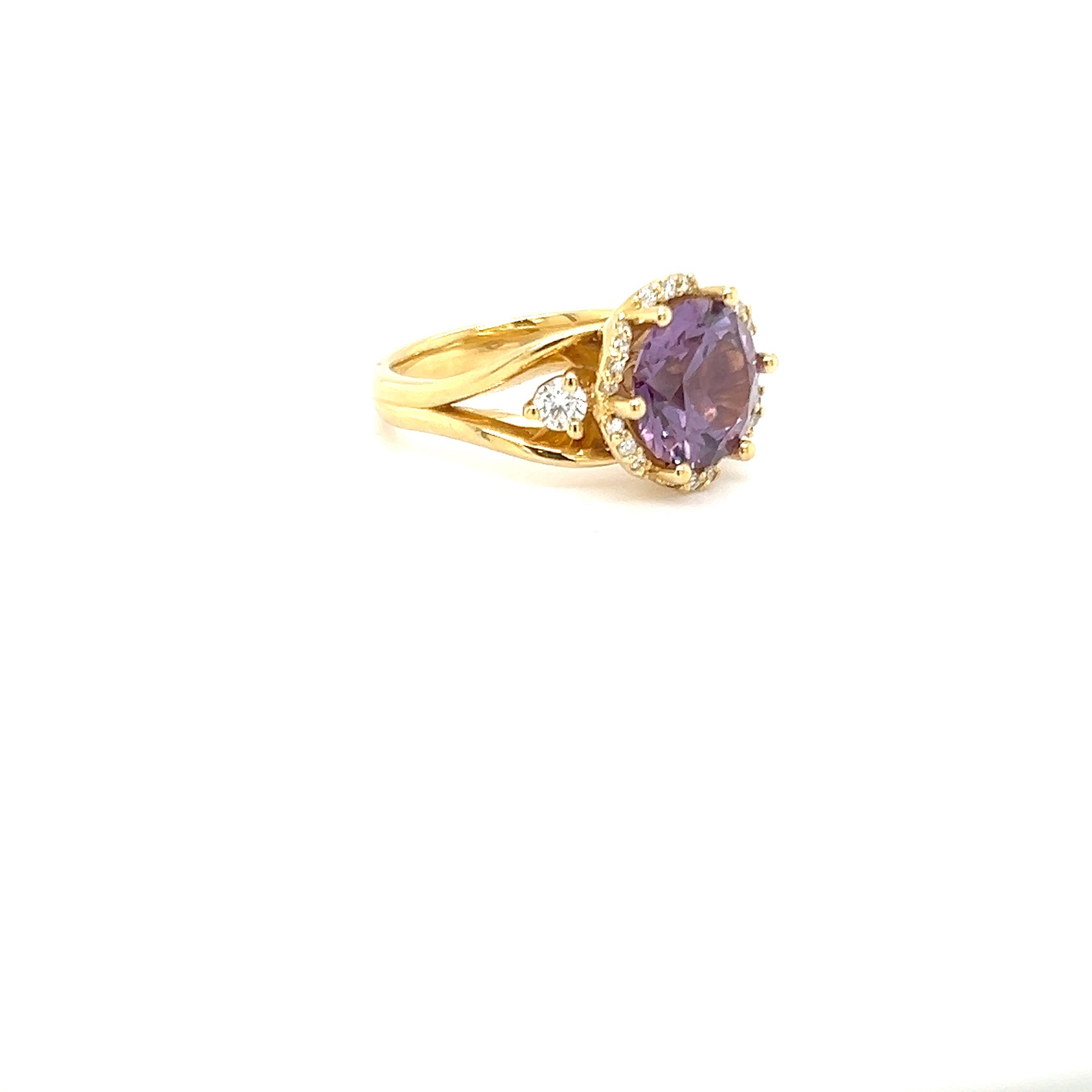 18ct Yellow Gold Purple Sapphire and Diamond Ring