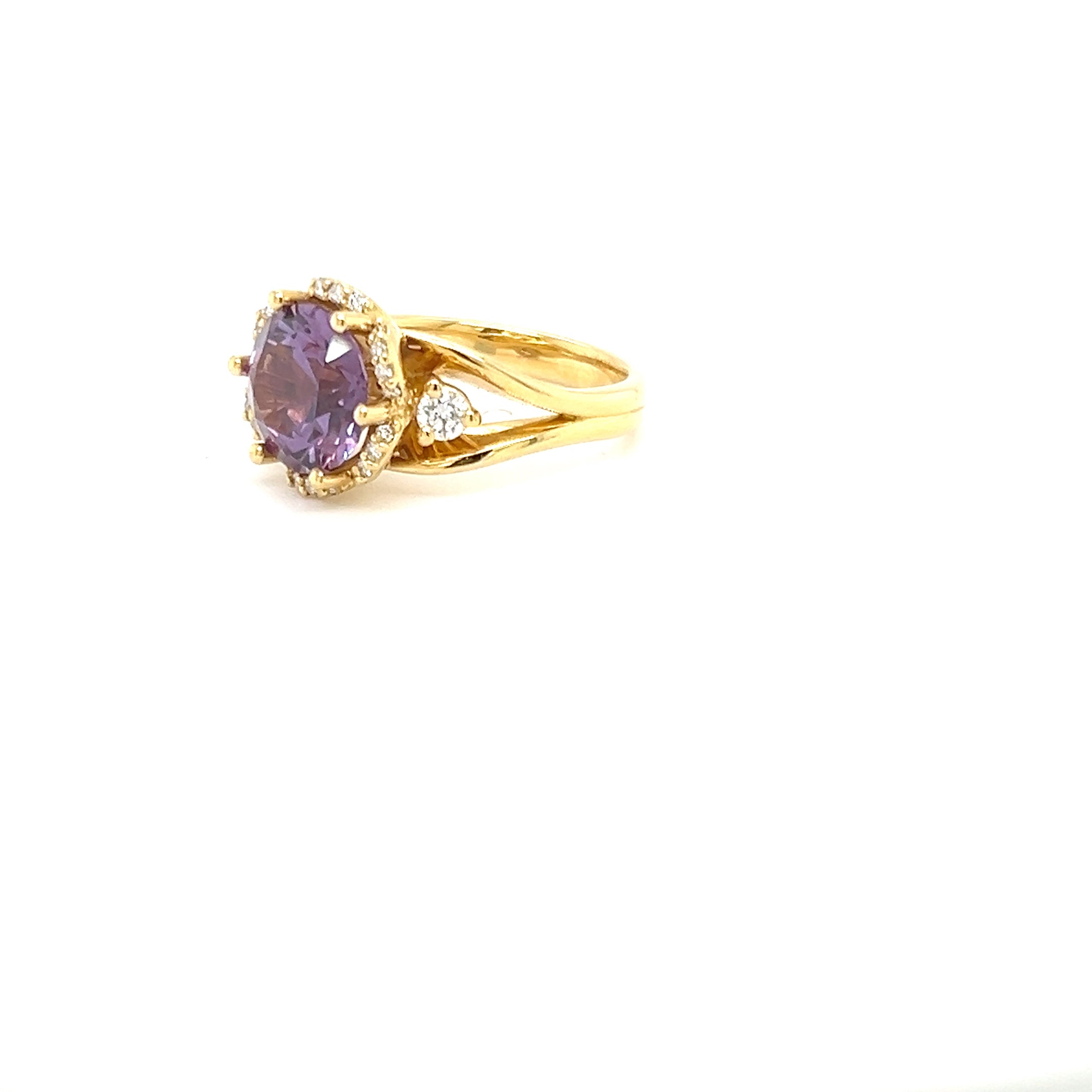 18ct Yellow Gold Purple Sapphire and Diamond Ring
