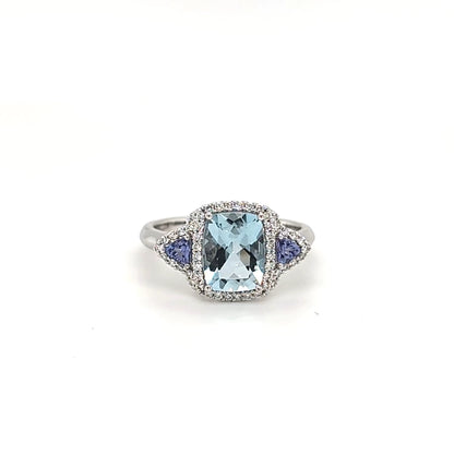 9ct White Gold Aquamarine, Tanzanite & Diamond Ring