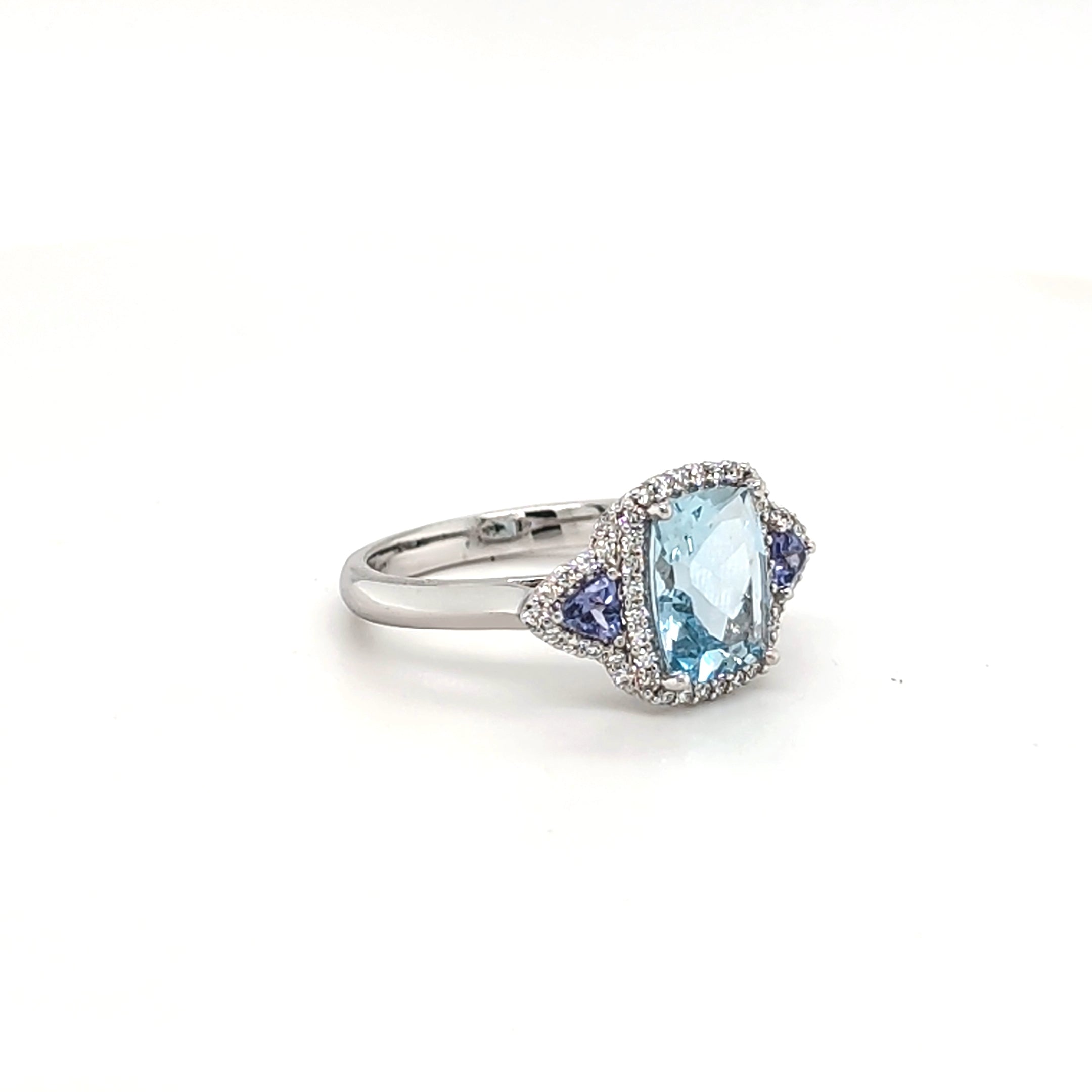 9ct White Gold Aquamarine, Tanzanite & Diamond Ring