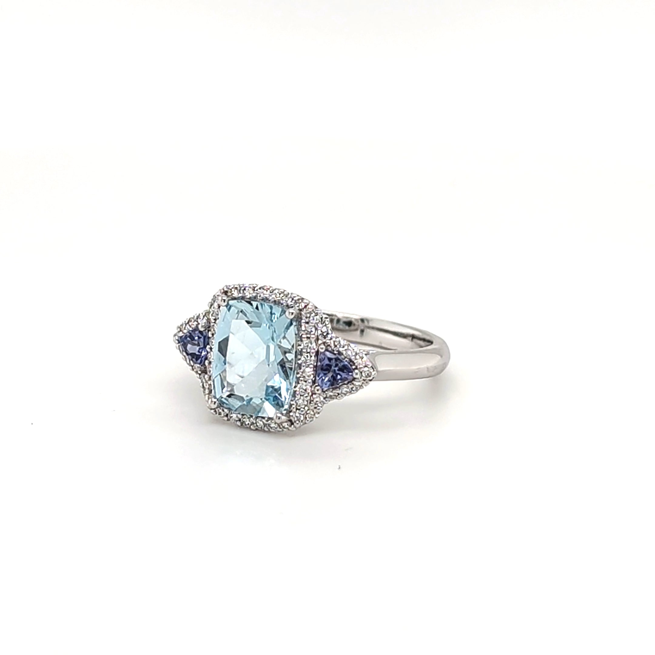 9ct White Gold Aquamarine, Tanzanite & Diamond Ring