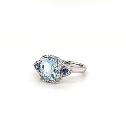 9ct White Gold Aquamarine, Tanzanite & Diamond Ring