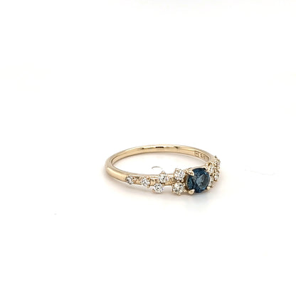 9ct Yellow Gold London Blue Topaz & Diamond Ring