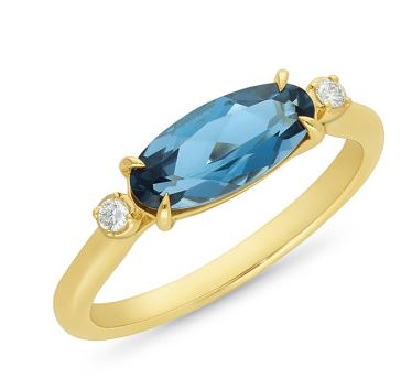 9ct Yellow Gold Oval London Blue Topaz & Diamond Ring