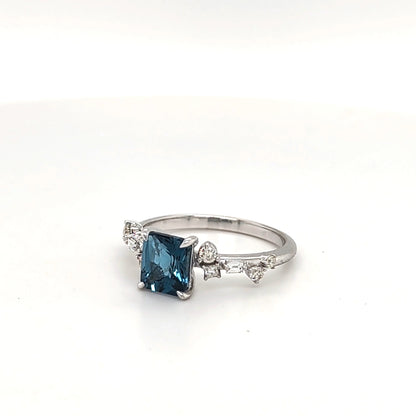 9ct White Gold London Blue Topaz & Diamond Ring